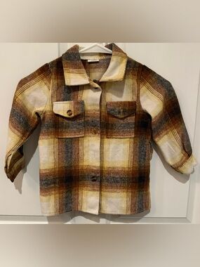 Marie Nicole - Plaid Flannel Button-Up Shacket Jacket in Cream, Rust & Mustard